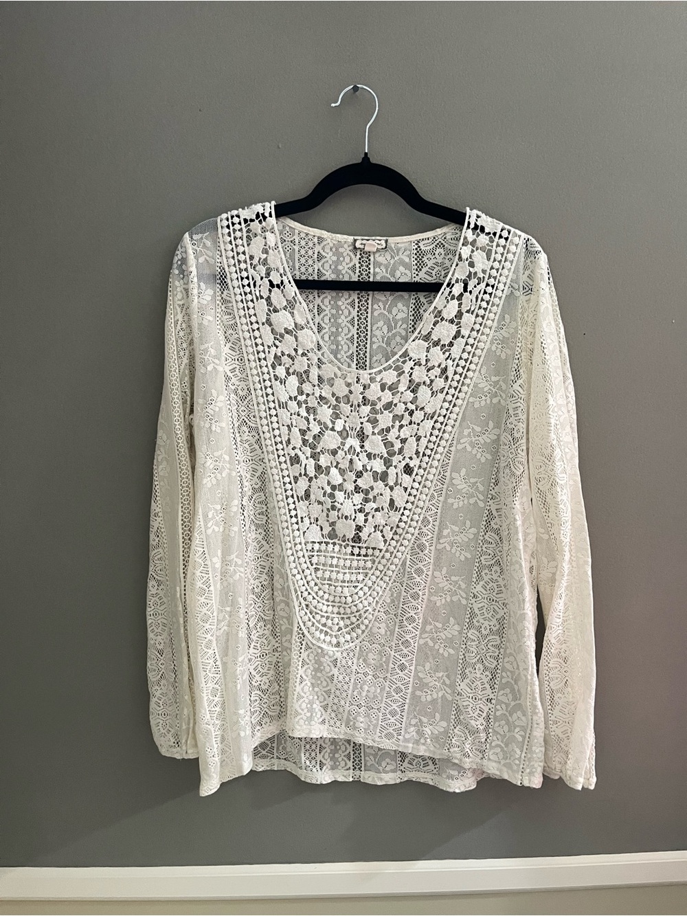Eyeshadow XL Ivory Crochet Lace Tunic Top Sheer Boho Cottagecore Soft Girl